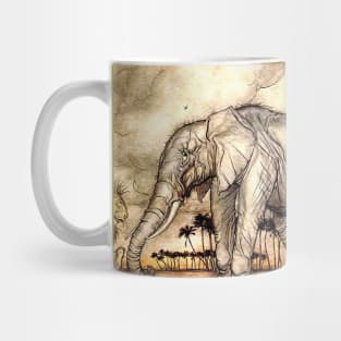 An Elephant and A Lion - Vintage Artwork Mug